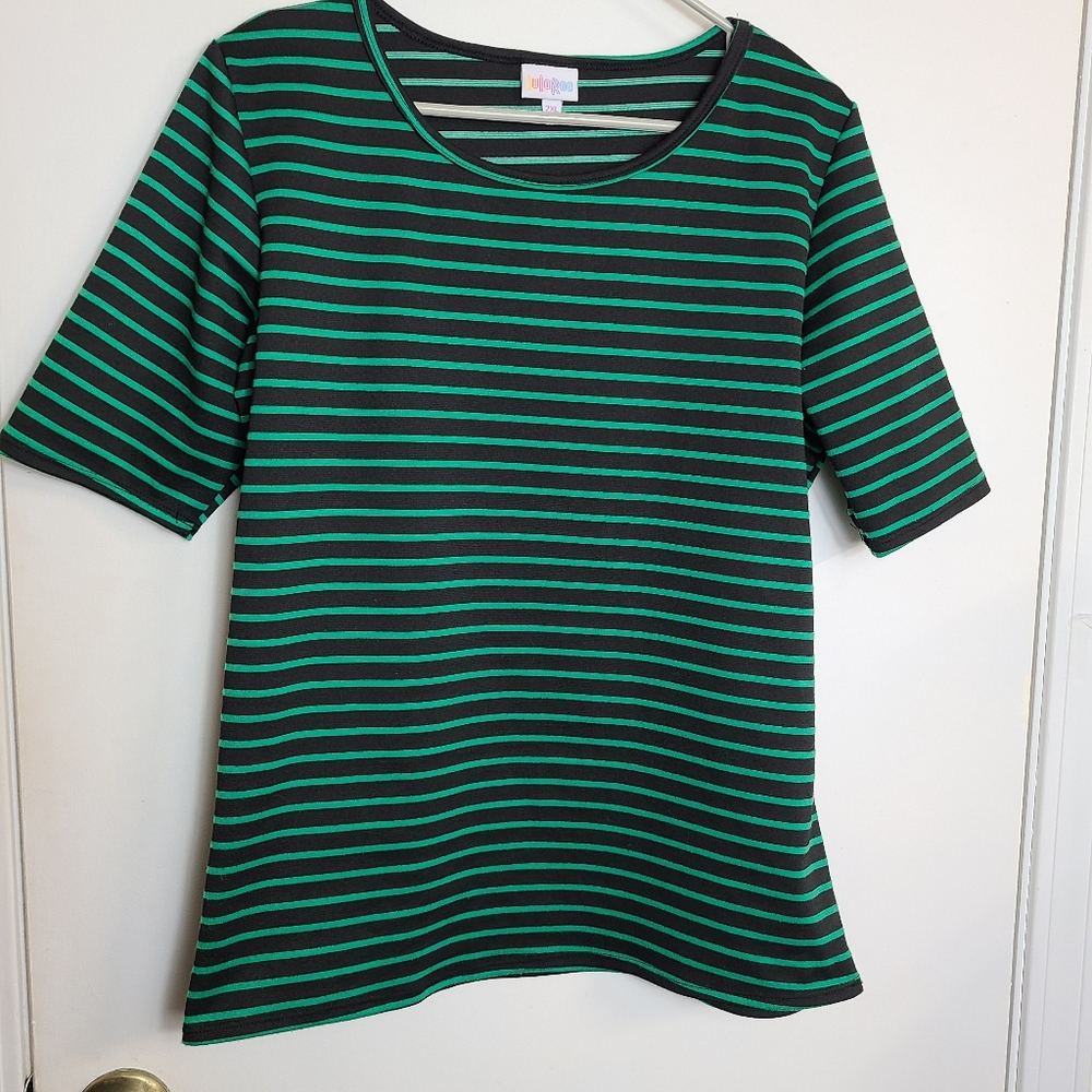 Lularoe Striped Tee Top Black Green Well Made